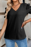 Eyelet Sleeves V Neck Plain Top