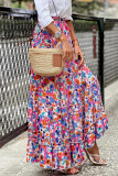 Multicolor Abstract Floral Print Tassel Tie Ruffle Maxi Skirt