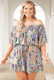 Green Plus Size Off Shoulder Floral Print Romper