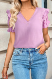 Eyelet Sleeves V Neck Plain Top
