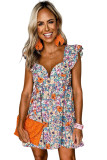 Multicolor Floral Sweetheart Ruffle Sleeveless Mini Dress