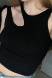 Plain Cut Out Shoulder Crop Tank Top