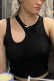 Plain Cut Out Shoulder Crop Tank Top