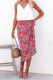 Red Tie Waist Floral Wrap Midi Skirt