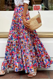 Multicolor Abstract Floral Print Tassel Tie Ruffle Maxi Skirt