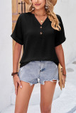 V Neck Fold Sleeves Plain Blouse
