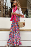 Multicolor Abstract Floral Print Tassel Tie Ruffle Maxi Skirt