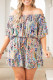 Green Plus Size Off Shoulder Floral Print Romper