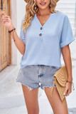 V Neck Fold Sleeves Plain Blouse