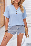 V Neck Fold Sleeves Plain Blouse