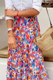 Multicolor Abstract Floral Print Tassel Tie Ruffle Maxi Skirt