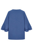 Plain V Neck Flare Tiered Sleeves Blouse