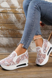See Thru Lace Embroidery Slip On Platform Shoes