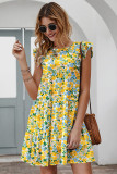 Flutter Sleeves Tiered Floral Dress