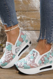 See Thru Lace Embroidery Slip On Platform Shoes