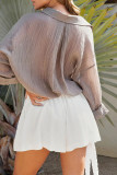 Plain Open Button Long Sleeves Blouse Shirt