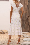V Neck Foil Spot Print High Waist Midi Dress