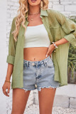 Plain Open Button Long Sleeves Blouse Shirt