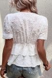 White V Neck Fluffy Tiered Blouse