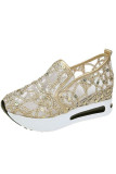 Embroidery Mesh Platform Slip On Shoes