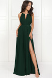 Green Glitter Trim Cutout Strapless Slit Party Dress