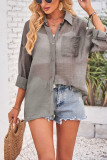 Plain Open Button Long Sleeves Blouse Shirt