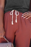 Solid Color Drawstring High Waist Harem Pants