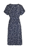 Navy V Neck Wrapped Tie Waist Pleated Dress
