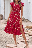 V Neck Foil Spot Print High Waist Midi Dress