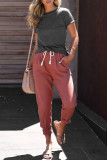 Solid Color Drawstring High Waist Harem Pants
