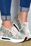 See Thru Lace Embroidery Slip On Platform Shoes