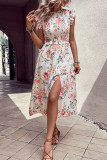 Floral Ruffle Sleeves Split Dress