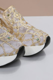 Embroidery Mesh Platform Slip On Shoes
