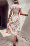 Floral Ruffle Sleeves Split Dress