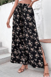 Black High Waist Floral Wide Leg Flare Pants