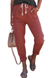 Solid Color Drawstring High Waist Harem Pants