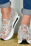 Embroidery Mesh Platform Slip On Shoes