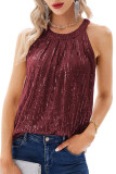 Plain Sequin Halter Tank Top