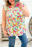 Multicolor Plus Size Floral Print Ruffle Tiered Tunic Top