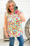 Multicolor Plus Size Floral Print Ruffle Tiered Tunic Top