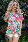 Multicolor Floral Print Short Sleeve Babydoll Blouse