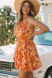 Orange Lace up Neck Floral Sundress