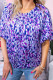 Purple Plus Size Printed Round Neck Bubble Sleeve Blouse