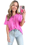 Rose Raw Edge Button Henley Top