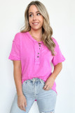 Rose Raw Edge Button Henley Top