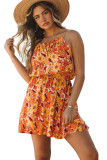 Orange Lace up Neck Floral Sundress