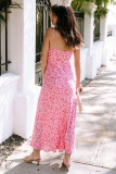 Pink Flower Print Front Cut out Maxi Dress