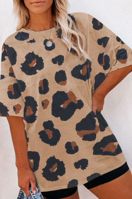 Leopard Plus Size Round Neck Boyfriend T Shirt