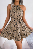 Leopard Print Halter Tiered Dress