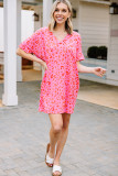 Pink Leopard Print V Neck Shift T-shirt Dress